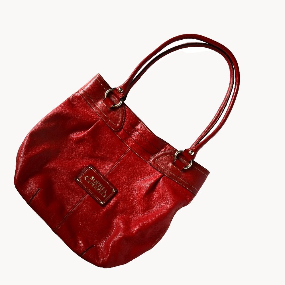 RED LEATHER SOPHIA CAPERELLI  Vibrant Shoulder Bag -Large Excellent! Italy - Picture 3 of 7